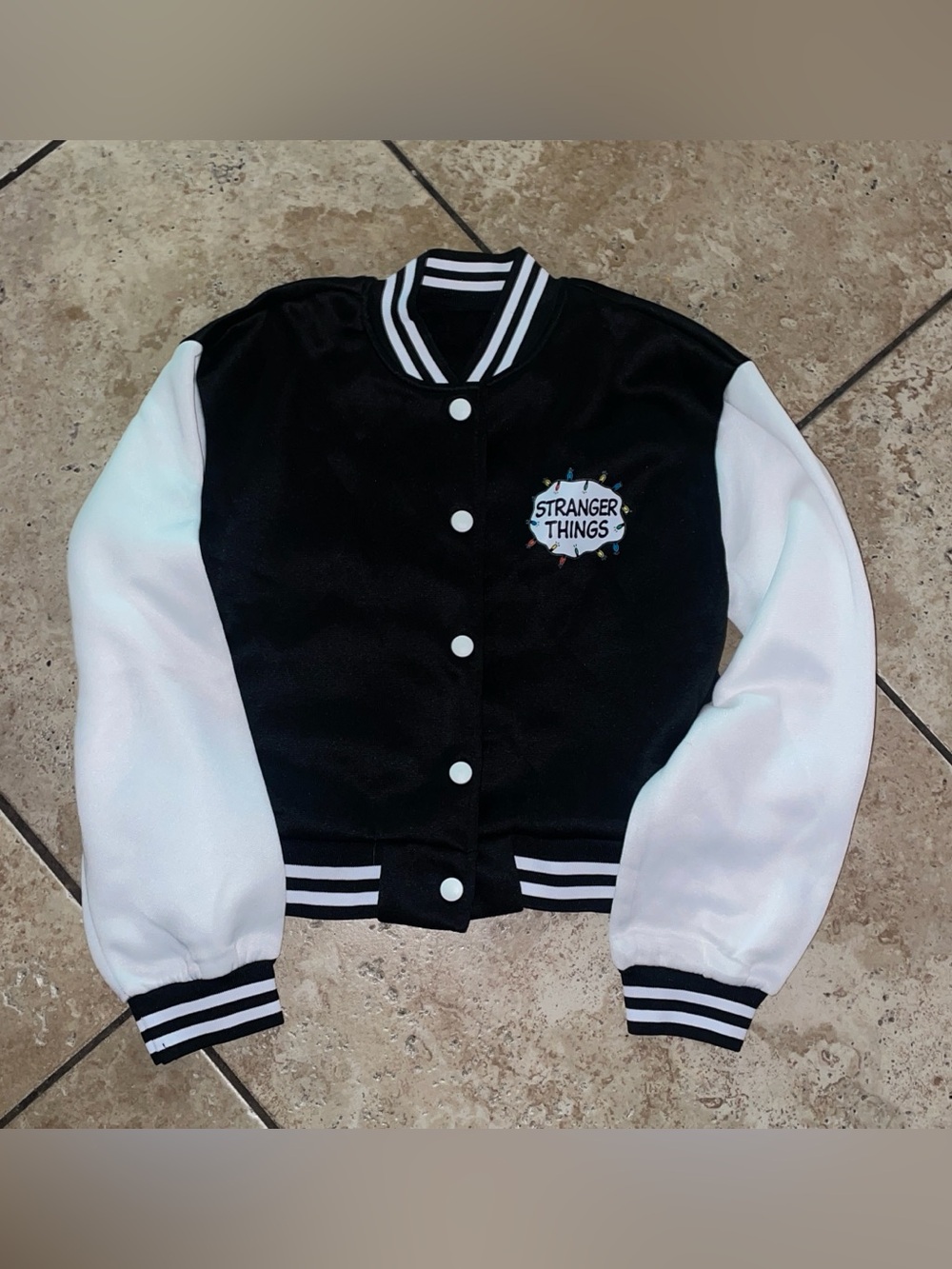 Stranger Things Black & White Varsity Kids Jacket